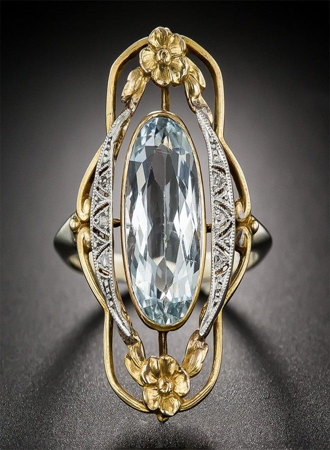 Vsoruln Hollow Out Vintage 925 Sterling Silver Emerald Ring Golden Flower Antique Rings Oval CZ Gold Plated Engagement Rings, Suitable Cocktail Anniversary Cubic Zirconia Ring for Women (8) - Image 3